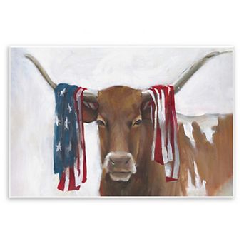 Stupell Home Decor Patriotic Longhorn with Flag Framed Wall Art