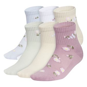 Girls adidas Cushioned Graphic 6-Pack Quarter Socks