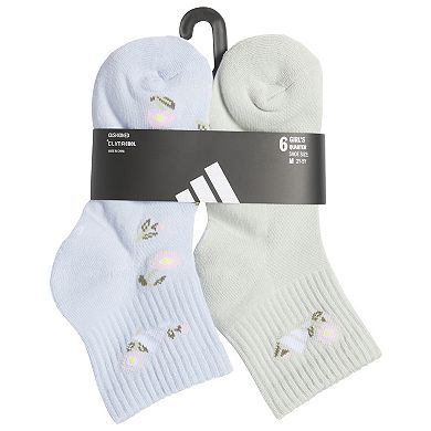 Girls adidas Cushioned Graphic 6-Pack Quarter Socks