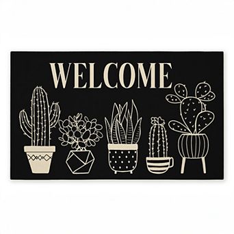 Stupell Home Decor Black & Cream Cactus Welcome Doormat