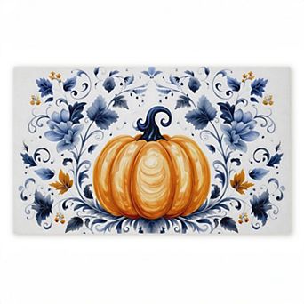 Stupell Home Decor Pumpkin with Symmetrical Florals Doormat