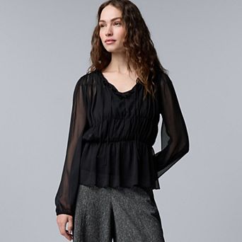 Women's Simply Vera Vera Wang Long Sleeve Shirred Blouse