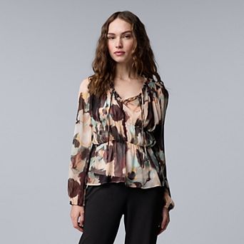 Women's Simply Vera Vera Wang Long Sleeve Shirred Blouse