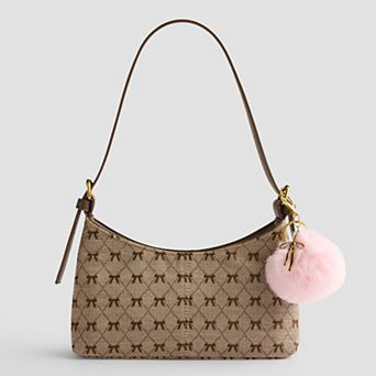 madden girl Pom Pom Charm Jacquard Shoulder Bag