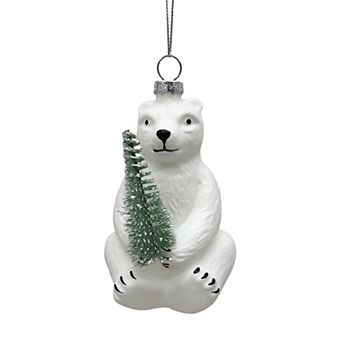 St. Nicholas Square® Glass Polar Bear with Tree Christmas Ornament