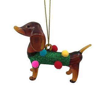 St. Nicholas Square® Glass Dog in Pom Pom Sweater Christmas Ornament