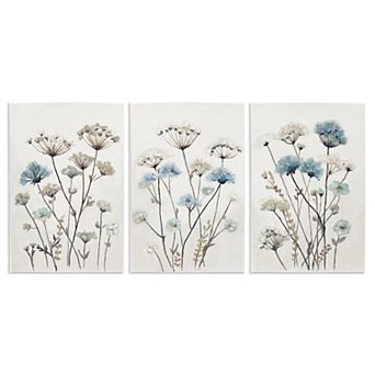 Stupell Home Decor Neutral & Blue Floral 3 pc Canvas Wall Art Set