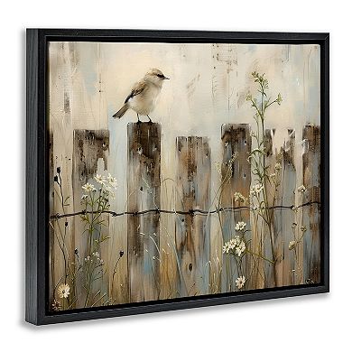 Stupell Home Decor Fence Perched Country Bird Framed Canvas Wall Art