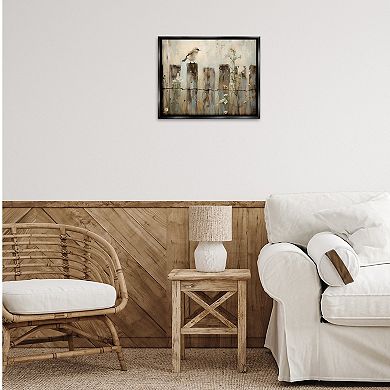 Stupell Home Decor Fence Perched Country Bird Framed Canvas Wall Art