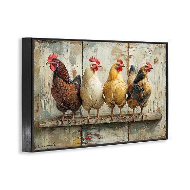 Stupell Home Decor Chickens In A Row Framed Canvas Wall Art