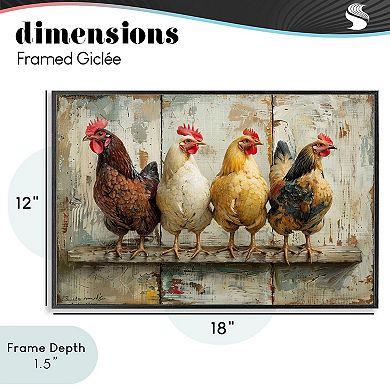 Stupell Home Decor Chickens In A Row Framed Canvas Wall Art