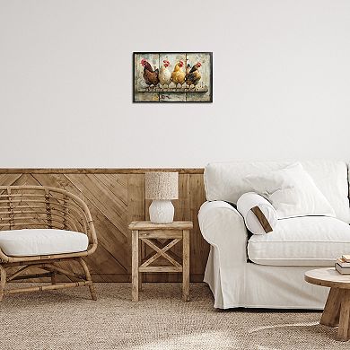 Stupell Home Decor Chickens In A Row Framed Canvas Wall Art