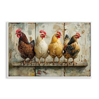 Stupell Home Decor Chickens In A Row Framed Canvas Wall Art