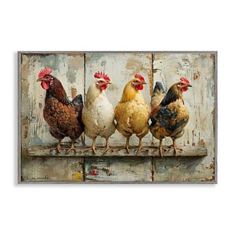 Stupell Home Decor Chickens In A Row Framed Canvas Wall Art