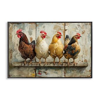 Stupell Home Decor Chickens In A Row Framed Canvas Wall Art