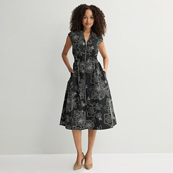 Women's 52Seven Zip Front Fit & Flare Floral Print Midi Dress