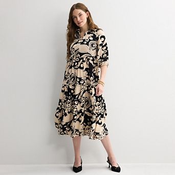 Women's Sandra Darren 3/4-Sleeve Collared Tiered Dress