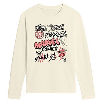 Men's Marvel Notebook Sketches Long Sleeve Graphic Tee