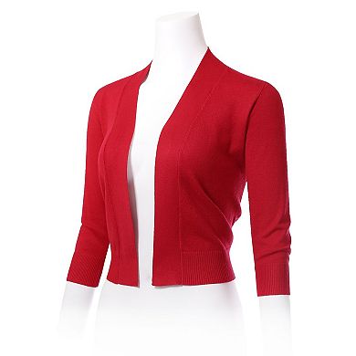 Women's 3/4 Sleeve Shrug Open Front Cropped Bolero Cardigan