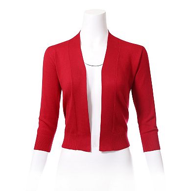 Women's 3/4 Sleeve Shrug Open Front Cropped Bolero Cardigan