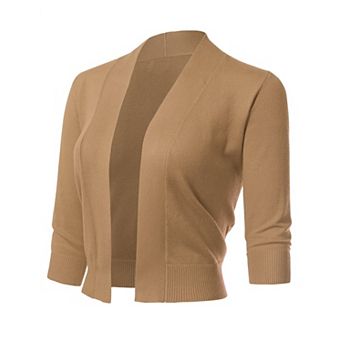 Women's 3/4 Sleeve Shrug Open Front Cropped Bolero Cardigan