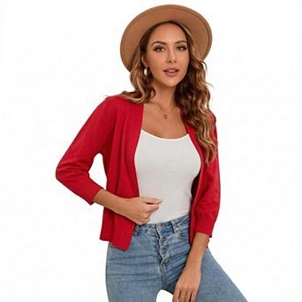 Women's 3/4 Sleeve Shrug Open Front Cropped Bolero Cardigan