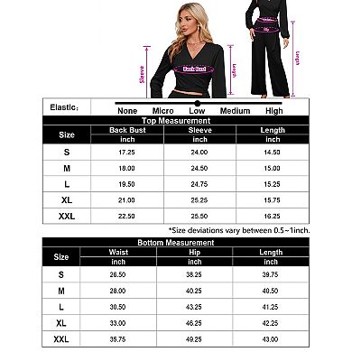 Women's Long Sleeve V Neck Blouse And Wide Leg Pants 2 Piece Set