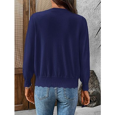 Women's V Neck Long Sleeve Knit Cardigan with Button Closure