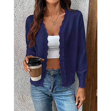 Women's V Neck Long Sleeve Knit Cardigan with Button Closure
