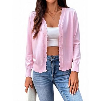 Women's V Neck Long Sleeve Knit Cardigan with Button Closure