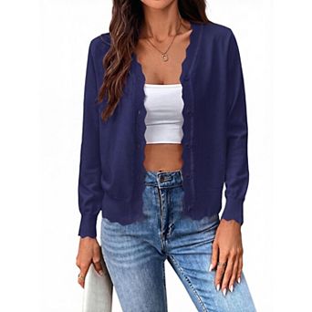 Women's V Neck Long Sleeve Knit Cardigan with Button Closure