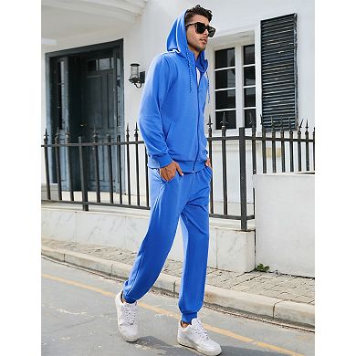 Men's Hooded Zip Up Lightweight Sport Set with Pockets and Waist Tie