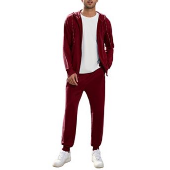 Men's Hooded Zip Up Lightweight Sport Set with Pockets and Waist Tie