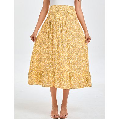 Women's High Waist Maternity Printed Semi Midi Skirt