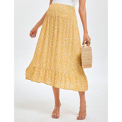 Women's High Waist Maternity Printed Semi Midi Skirt