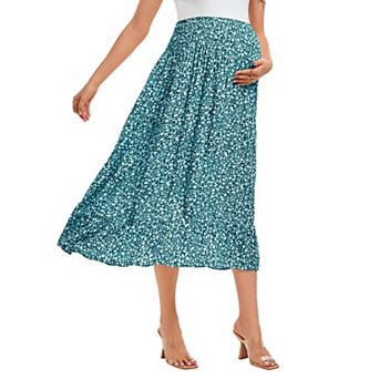 Women's High Waist Maternity Printed Semi Midi Skirt