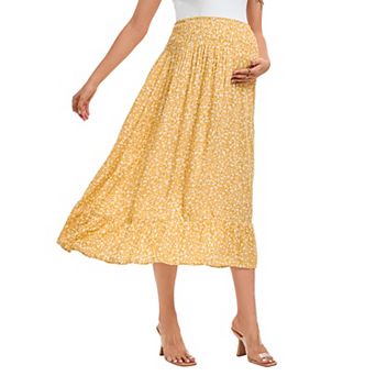 Women's High Waist Maternity Printed Semi Midi Skirt