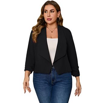 Plus Size Womens Blazer Notched Lapel 3/4 Sleeve Jacket