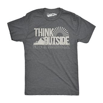 Mens Think Outside Funny No Box Necessary Hiking Camping Vintage Graphic T shirt