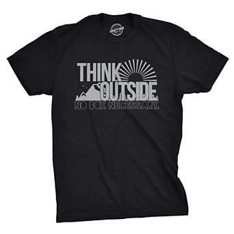 Mens Think Outside Funny No Box Necessary Hiking Camping Vintage Graphic T shirt