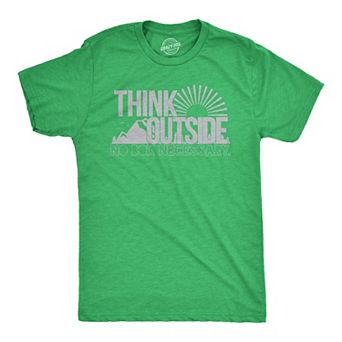 Mens Think Outside Funny No Box Necessary Hiking Camping Vintage Graphic T shirt