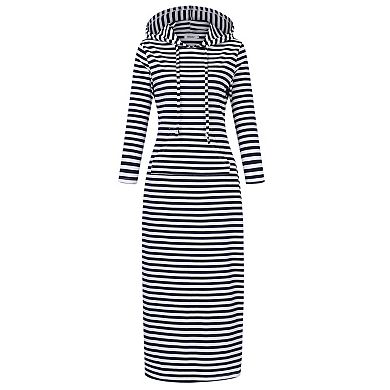 Women's Casual Long Sleeve Pocket Slim Pullover Maxi Hoodie Dress Sweatshirt Dresses