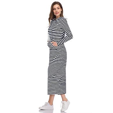 Women's Casual Long Sleeve Pocket Slim Pullover Maxi Hoodie Dress Sweatshirt Dresses