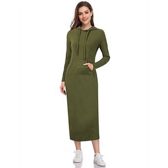 Women's Casual Long Sleeve Pocket Slim Pullover Maxi Hoodie Dress Sweatshirt Dresses