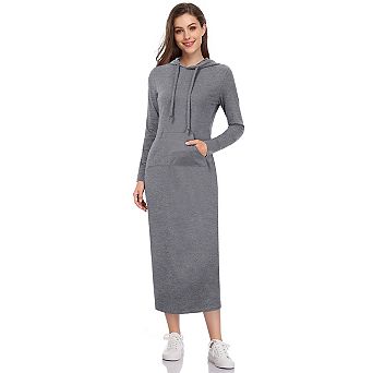 Women's Casual Long Sleeve Pocket Slim Pullover Maxi Hoodie Dress Sweatshirt Dresses
