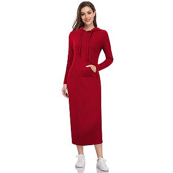 Women's Casual Long Sleeve Pocket Slim Pullover Maxi Hoodie Dress Sweatshirt Dresses