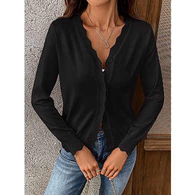 Women's Long Sleeve Knit Cardigan V Neck with Button Closure