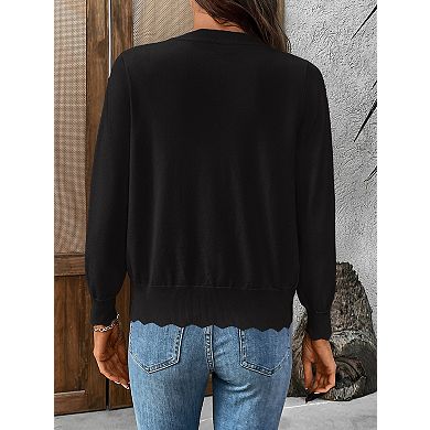Women's Long Sleeve Knit Cardigan V Neck with Button Closure