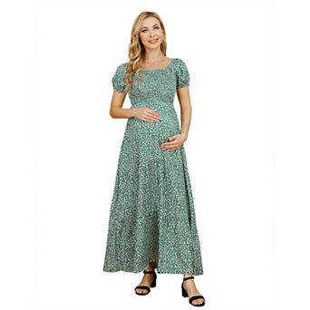 Women's Maternity Square Neck Short Sleeve Printed Midi Dress