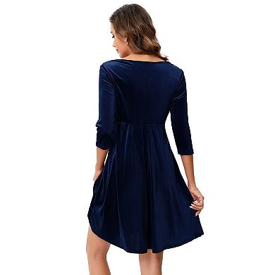 Women's Maternity V Neck 3/4 Sleeve A Line Midi Dress